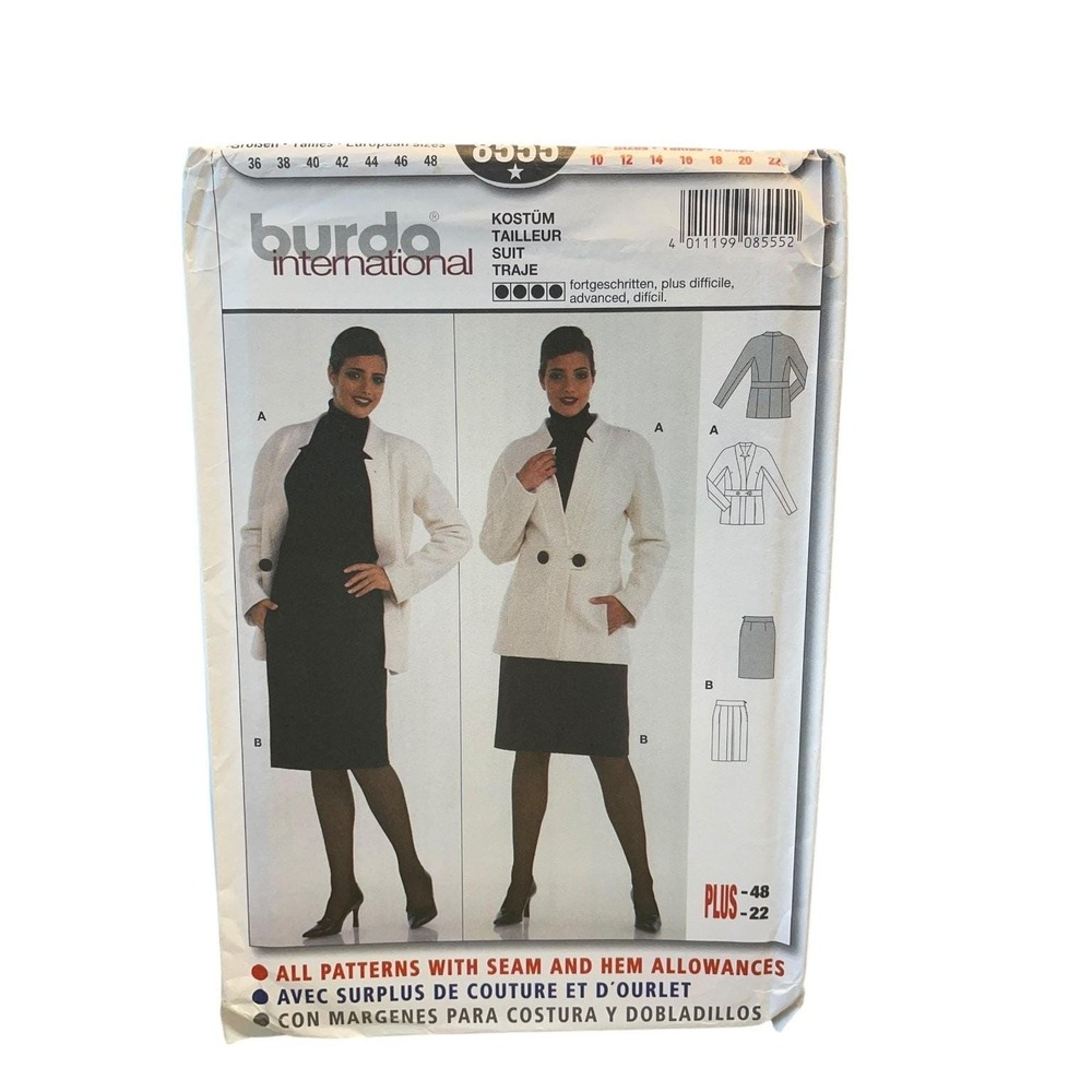 Burda 8555 Women's Suit Jacket Skirt Sewing Pattern Plus Size 10-22